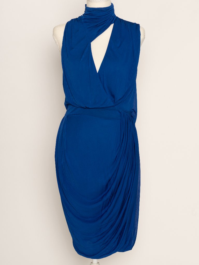 Yigal Azrouel Couture Draped Bodycon Grecian-Style Blue Dress Size 6 Women's